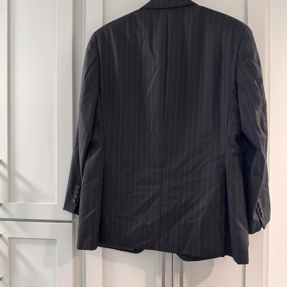 Ralph Lauren Mens 42R Pinstripe Wool Suit Jacket Blazer Navy Blue 3 Button